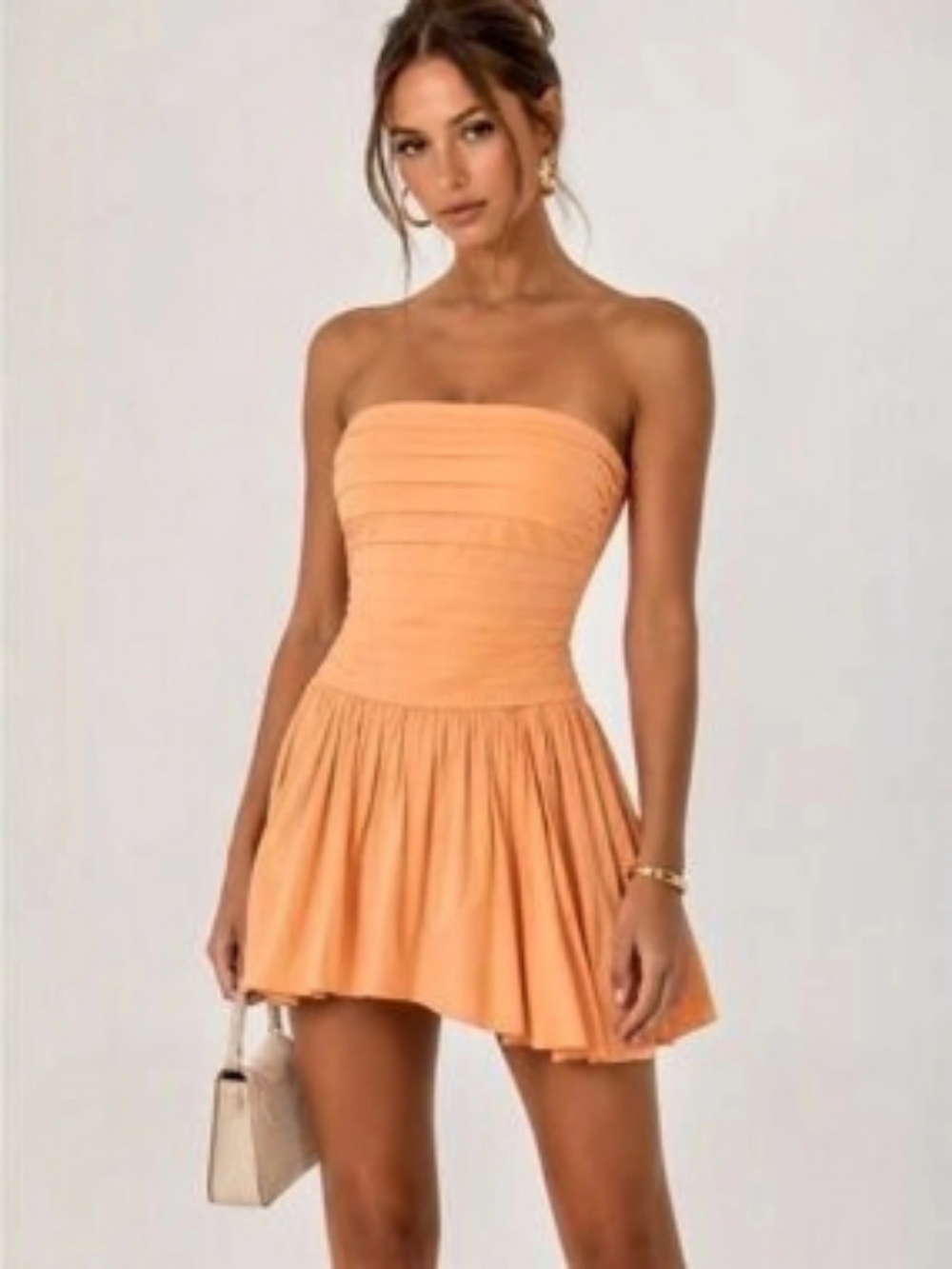 Cotton Mini Pleated Dress in Orange/Band Of The Free/ Medium-Like New
